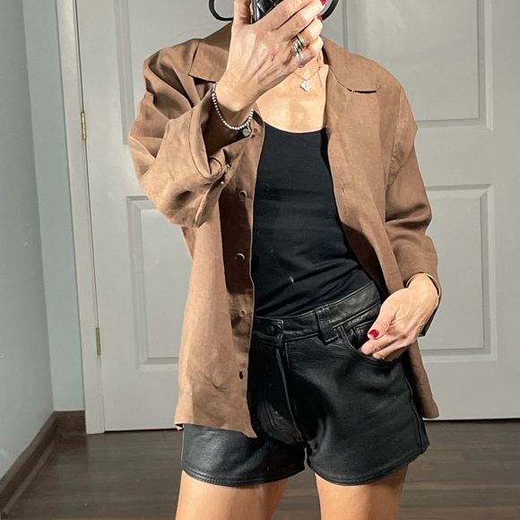 Eileen Fisher 100% Linen Boxy Cropped Brown Shirt size S - Picture 4 of 13